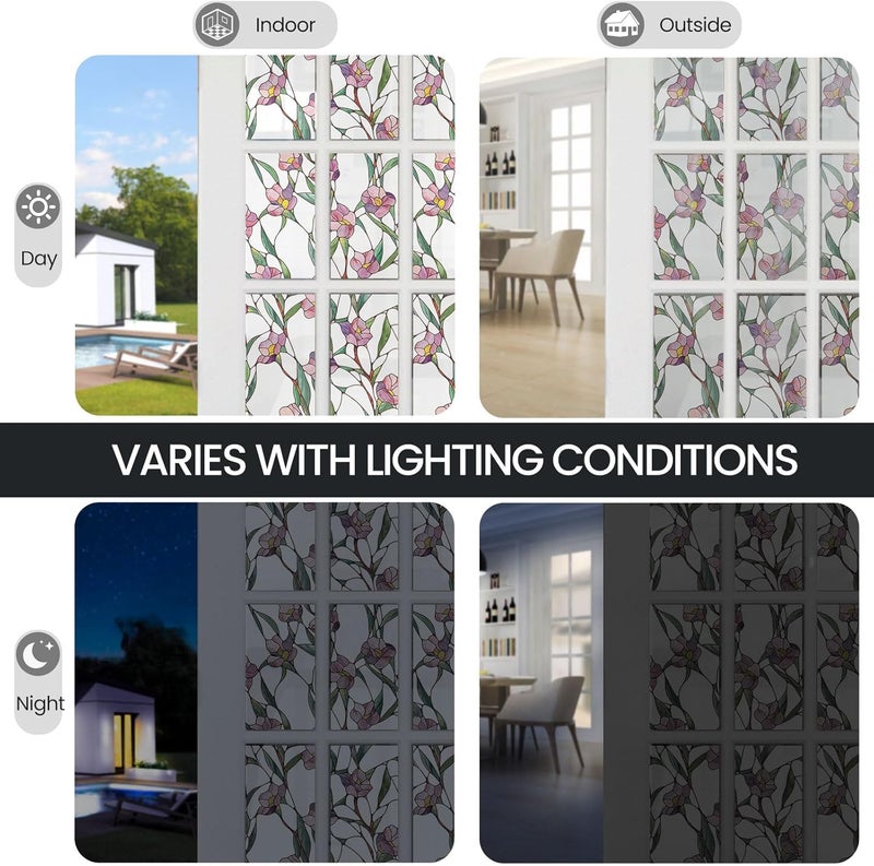 ADD.HERES 15 Sheets 5.98" X 12.01" Stained Glass Window Film, Decorative Window Film for Home, Static Cling, Removable Non-Adhesive, Floral Dream - Image 5